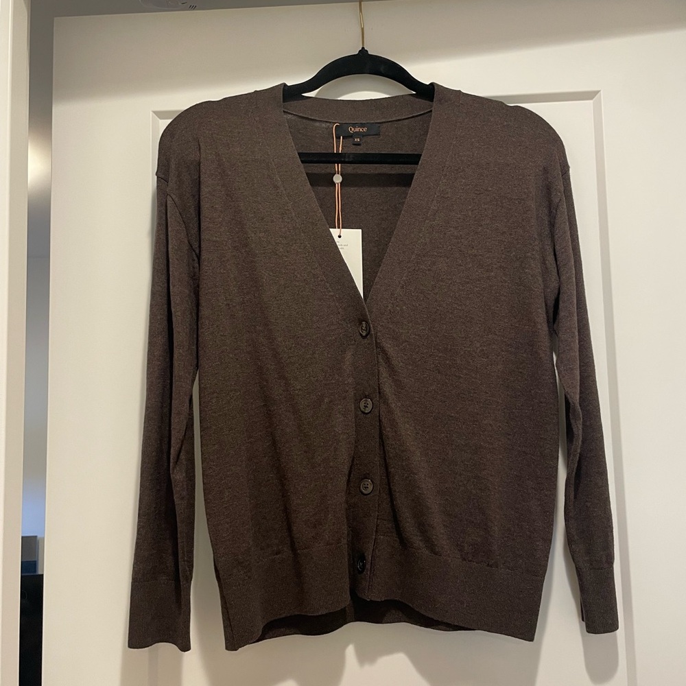 Quince Lightweight Cotton Cashmere Knit Cardigan in Mocha Heather Size XS NWT